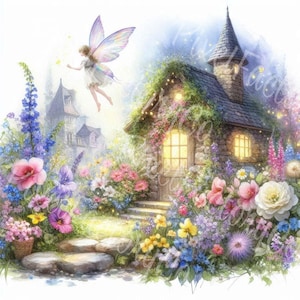 Fairy Garden Cottage Fantasy Clipart Collection Magical Houses Flowers Path Nature Art Printables 13 JPG Instant Download For Crafts Cards