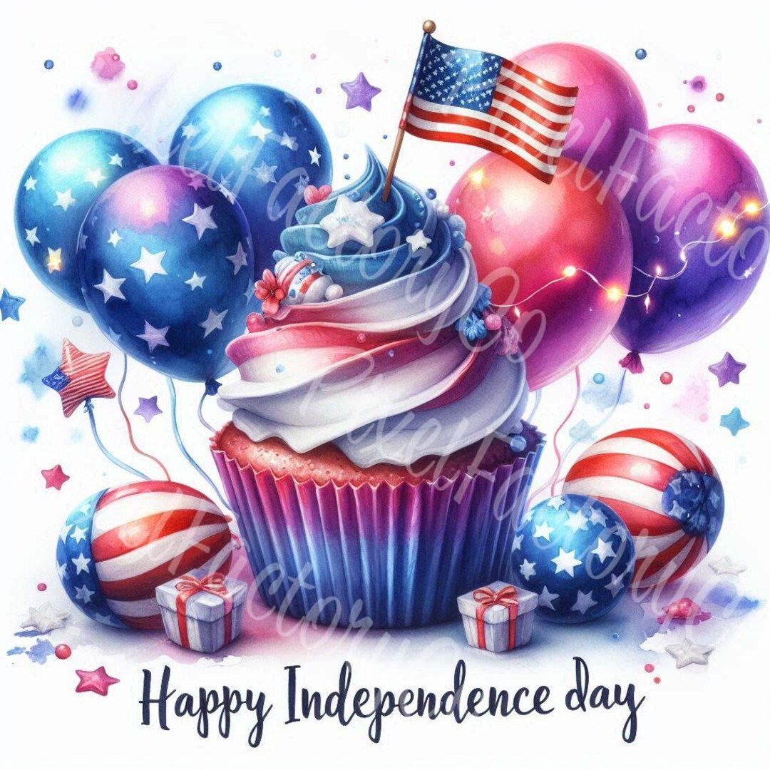 Fourth of July Cupcake Clipart Bundle Patriotic Balloons Art Digital 16 ...