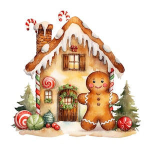 Maisons de Noël en pain d'épice, 12 JPG, clipart aquarelle, clipart Noël, créations numériques en papier, clipart de fabrication de cartes, téléchargement numérique