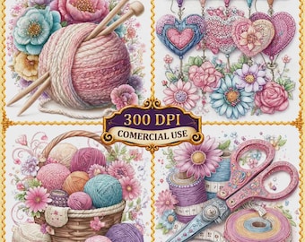 Pastel Knitting Clipart Bundle Digital Download Crochet Sewing Scrapbooking Cards Planner Craft Projects