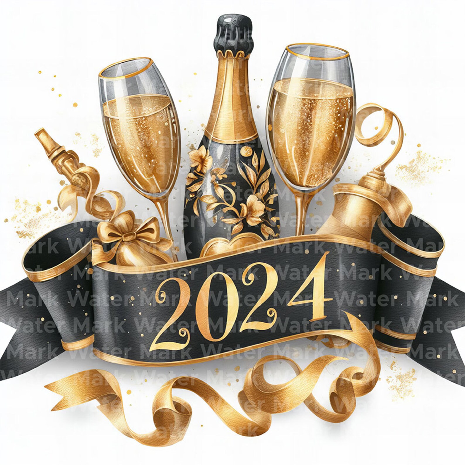New Year 2024 Clipart, 12 JPG, Digital Download, New Year's Eve Clipart