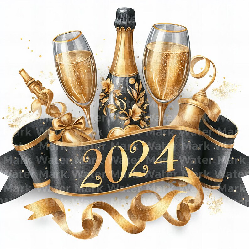 New Year 2024 Clipart, 12 JPG, Digital Download, New Year's Eve Clipart