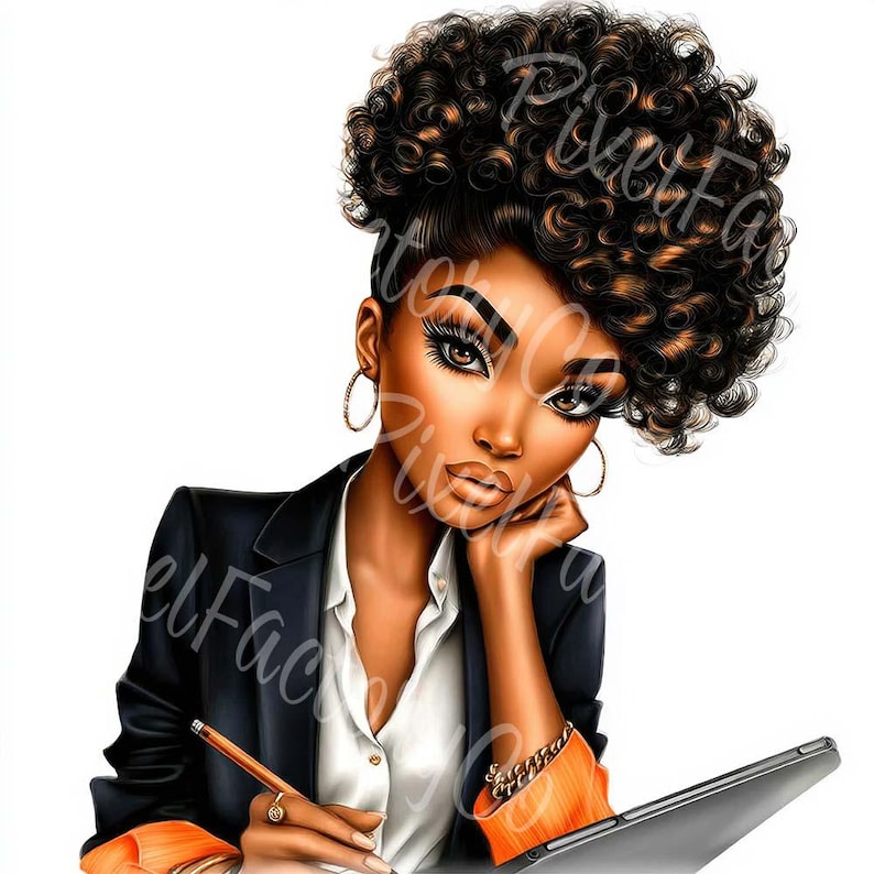 Black Woman Clipart: Fashion Girl Art, Afro Illustration (15 JPG ...