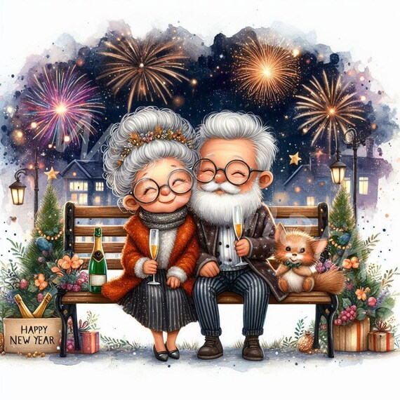 New Year 2025 Senior Couple Clipart, Fireworks (JPG) - Etsy