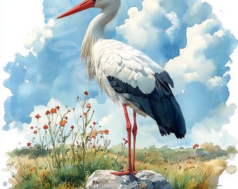 水彩コウノトリのクリップアート：鳥のイラスト、デジタルペーパー