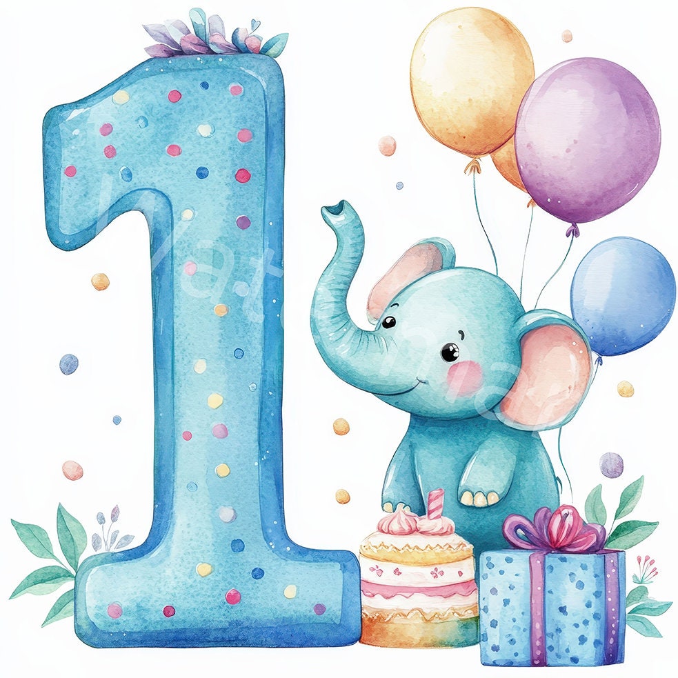 MAGJUCHE Geburtstagskarte Zum 1. Geburtstag Für Jungen – Motiv Blauer Elefant, 12,7x17,8 Cm, Blanko Innen