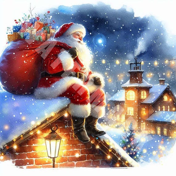 水彩サンタクロースのクリップアート：クリスマスイラスト（デジタル