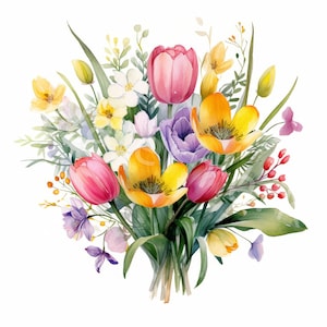 Clipart de flores de primavera, 12 jpg, descarga digital, manualidades con papel digital, clipart de ramo de flores, creación de tarjetas, creación de invitaciones, diario basura