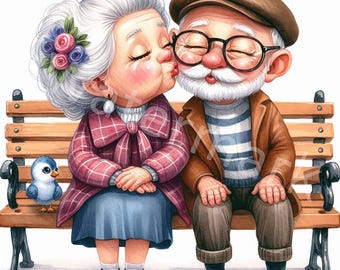Senior Couple Watercolor Clipart: Grandma & Grandpa Graphics (Digital Download)