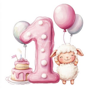 Clipart del primo compleanno della bambina, 12 jpg, download digitale, bambina di compleanno rosa, grafica dei desideri dei bambini, inviti di compleanno, scrapbooking