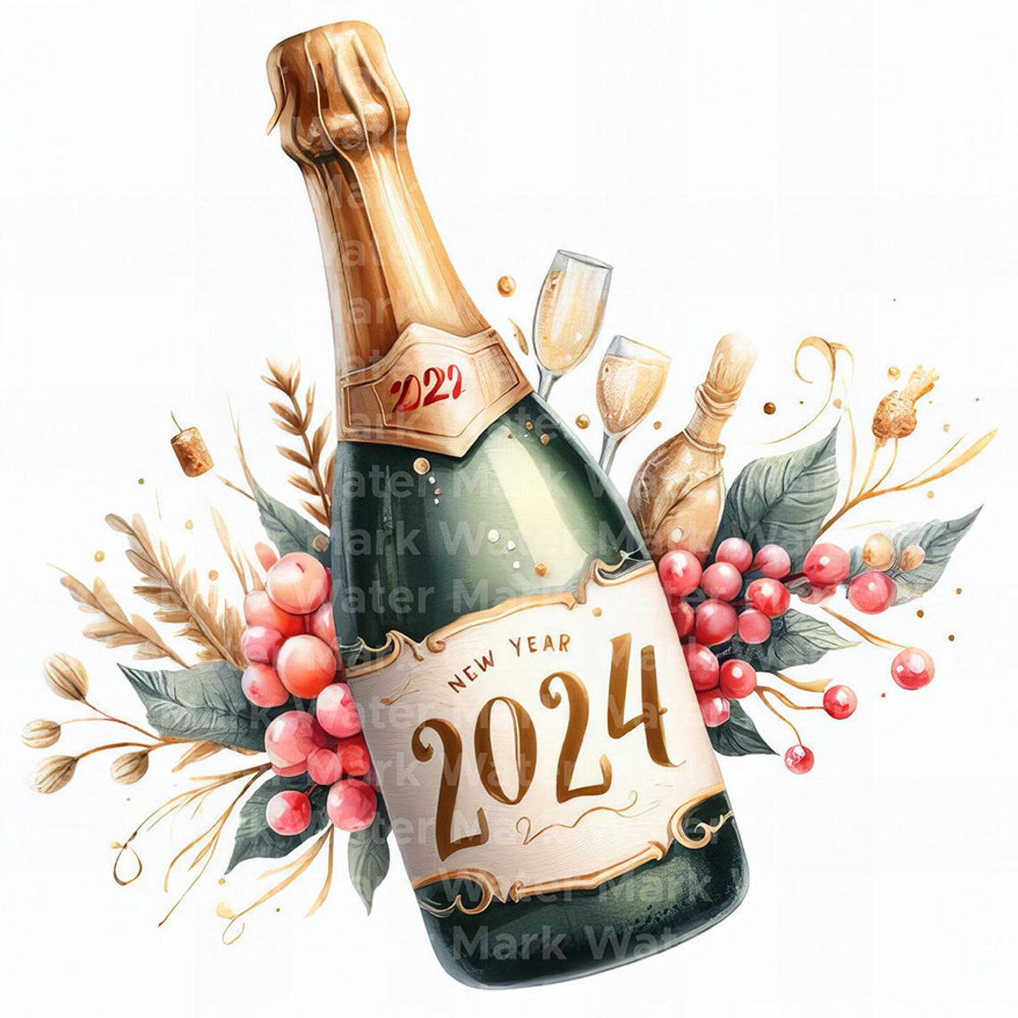 New Year 2024 Clipart, 12 JPG, Digital Download, New Year's Eve Clipart