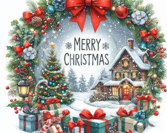 Christmas Wishes Clipart 12 JPG Digital Download Card Making Christmas Decorations Christmas Landscape Christmas Tree Scrapbook Junk Journal