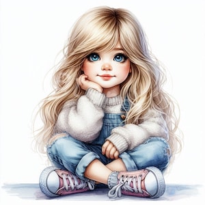 Clipart petite fille, 12 JPG, téléchargement numérique, illustration d'enfant, art mural, fabrication de cartes, journal indésirable, scrapbooking numérique, créations en papier