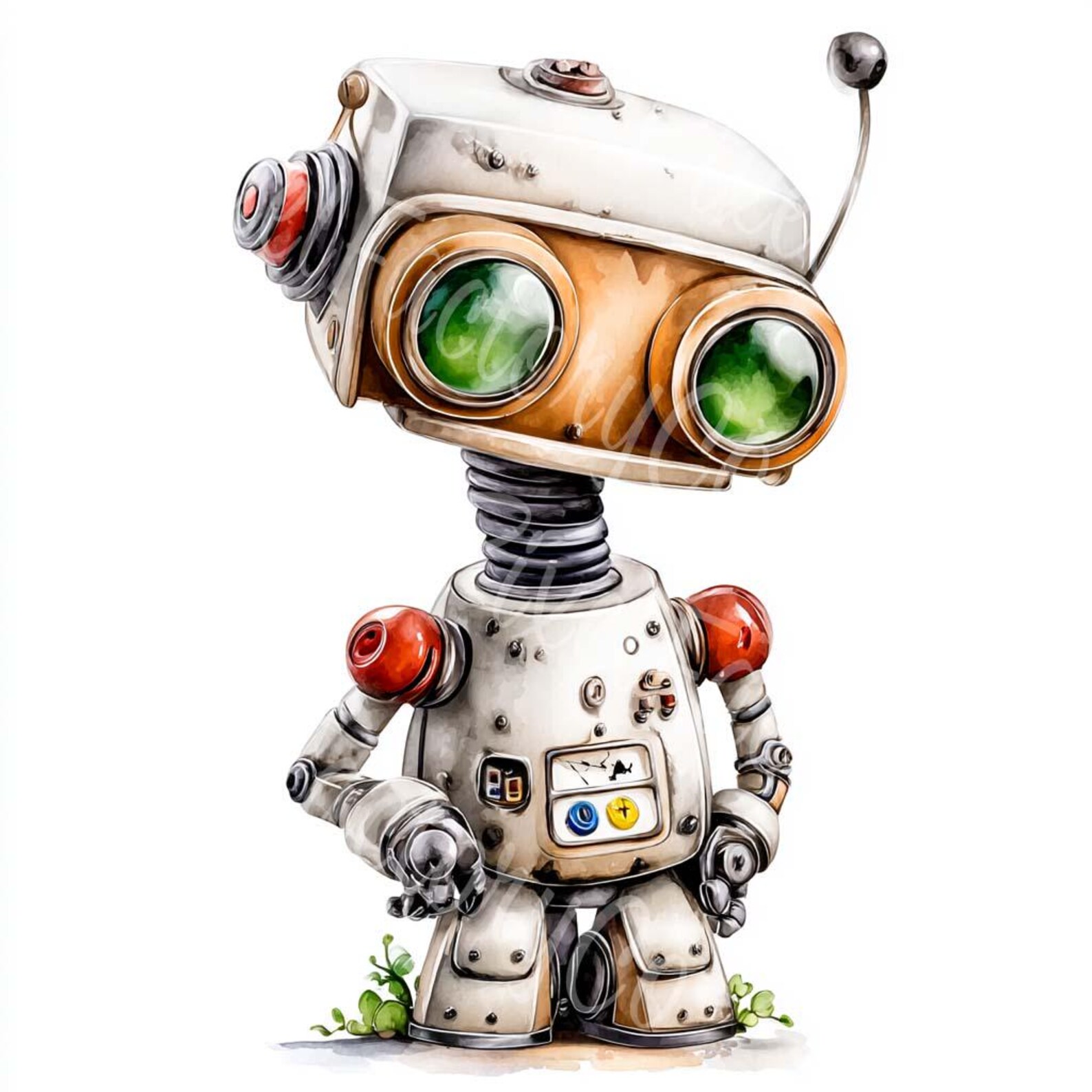 Retro Robot Clipart Bundle: Watercolor Cartoon Robots (17 JPG ...