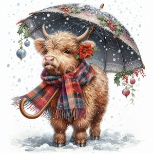 Highland Kuh Clipart, 12 jpg, digitaler Download, Kartenherstellung, Aquarell Clipart, Junk Journal, digitales Papierhandwerk, kommerzielle Nutzung