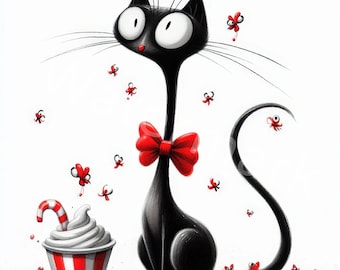 Funny Black Cat Clipart: Quirky Animal Graphics (Digital Download)