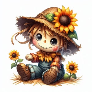 Autumn Scarecrow Clipart, 12 JPG, Scarecrow Graphics, Fall Decoration Graphics Printable, Junk Journal,Digital Craft Paper, Digital Download