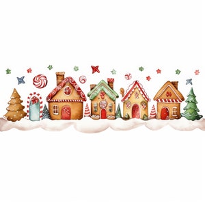 Imágenes prediseñadas de bordes navideños, 12 archivos JPG, borde de casa de jengibre, guirnaldas navideñas, manualidades de papel, álbumes de recortes, creación de tarjetas, descarga digital