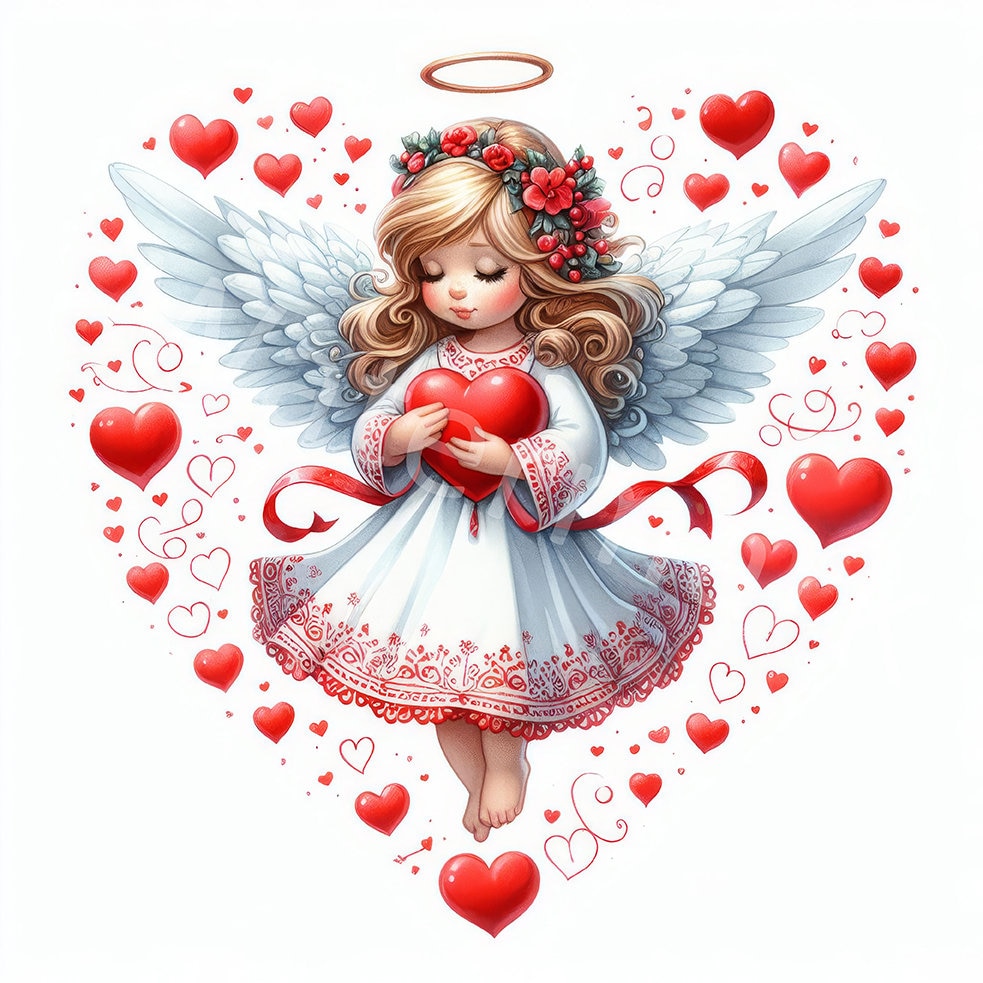 Watercolor Valentine Angel Clipart: Love Hearts (digital Download) - Etsy