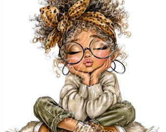 Fashion Black Girl Clipart, Stylish Woman Illustration, Planner Scrapbook Cards, Digital Download 10 JPG