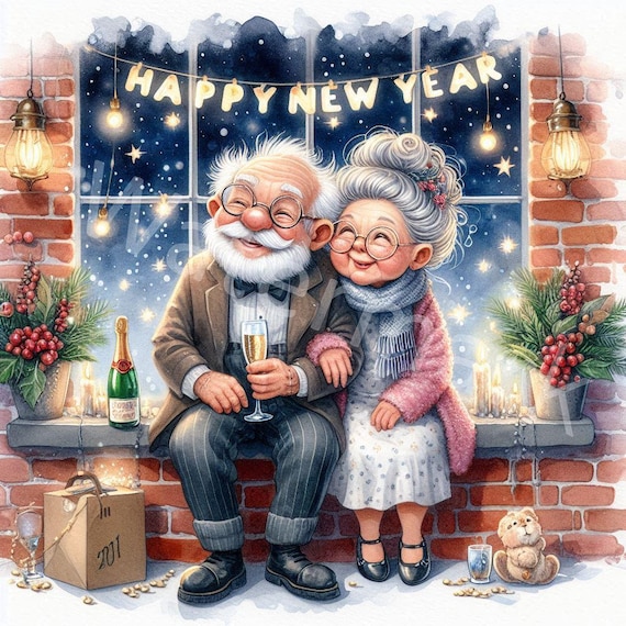 New Year 2025 Senior Couple Clipart, Fireworks (JPG) - Etsy