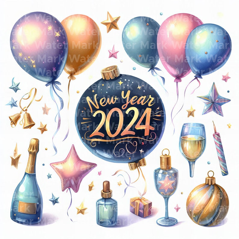 New Year 2024 Clipart 12 Jpg Digital Download Digital Etsy