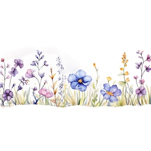 Blumenrand Aquarell Clipart, 13 JPG, digitales Papierhandwerk, Wildblumen Rand Clipart, Kartenherstellung, Wand Clipart, digitaler Download