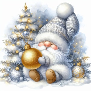 Natal Gold Gnome Clipart, 12 JPG, Download digital, Ilustrações infantis, Decorações de Natal, Criação de cartões, Scrapbooking, Artesanato em papel