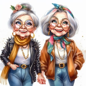Ältere Damen Freunde Clipart, 12JPG, digitaler Download, ältere Damen Grafik, Menschen Clipart, Junk Journal, digitales Papierhandwerk, Scrapbook