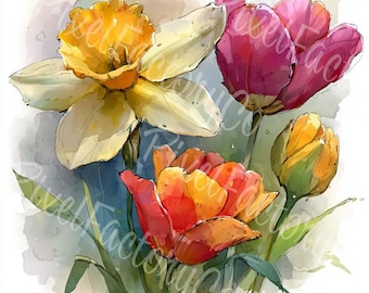 Spring Flowers Clipart Watercolor Floral Set For Scrapbooking Cards Junk Journal Digital Download 12JPG