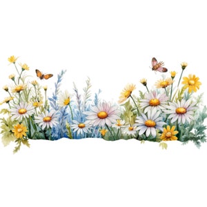 Bordure florale des cliparts aquarelle, 10 JPG, créations numériques en papier, Marguerites bordure des cliparts, Clipart fabrication de cartes, téléchargement numérique, décorations