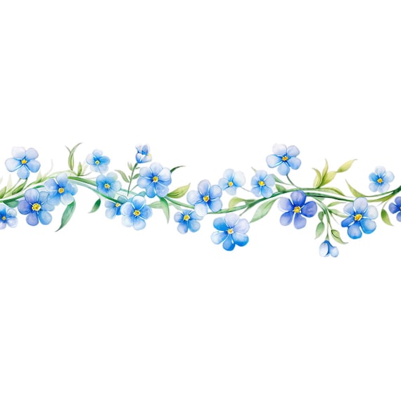 Watercolor Floral Border Clipart: Forget-Me-Nots (Digital Download)