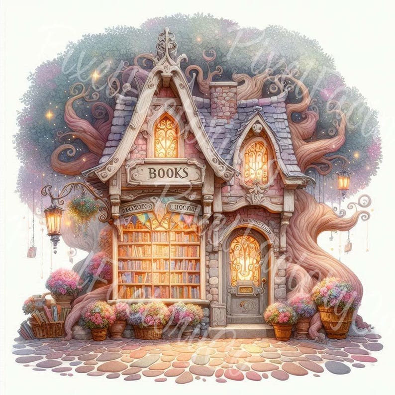 Fantasy Bookstore Clipart: Enchanted Library Illustration (JPG) - Etsy