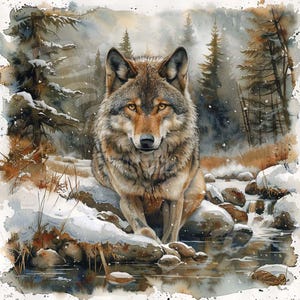 Wolf clipart, digitale download, wolf en bos, wilde dieren, aquarel, junk journal kaarten maken, papier ambachten, plakboek, kunst aan de muur, 12 JPG