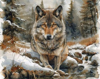 Watercolor Wolf Clipart: Forest Animals, Scrapbook Art (Digital Download)