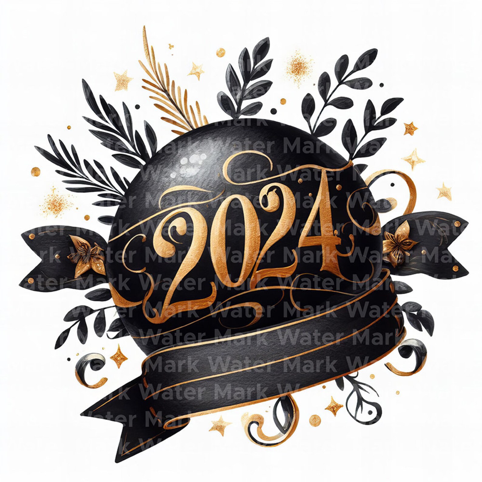 New Year 2024 Clipart, 12 JPG, Digital Download, New Year's Eve Clipart, Digital Paper Crafts