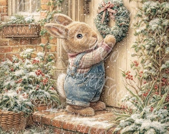 Winter Bunny Clipart Christmas Garden Storybook Illustrations Woodland Rabbit Digital Download Set 14 JPG