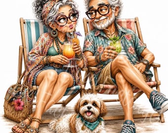Funny Senior Couple Clipart Bundle Digital Download For Cards Scrapbooking Journals Planners Projects