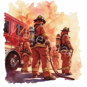 Clipart Vigili del fuoco, 12 JPG, Download digitale, Camion dei pompieri, Uso commerciale, Artigianato di carta digitale, Creazione di biglietti, Diario spazzatura, Planner digitale