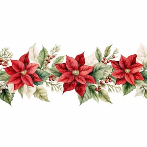 Clipart de acuarela de bordes navideños, 13 JPG, manualidades con papel digital, guirnaldas navideñas, clipart para hacer tarjetas, descarga digital, flor de Pascua