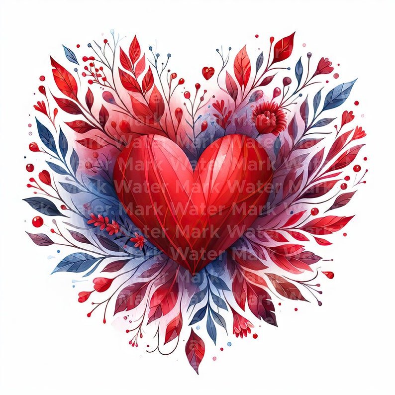 Watercolor Hearts Clipart: Valentine's Day Digital Art (JPG Download ...