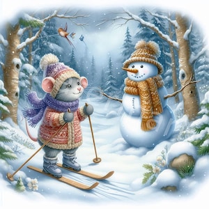 Clipart animaux de Noël sur la luge et les skis, 12 JPG, téléchargement numérique, illustration enfant, journal indésirable, scrapbooking, carte, travaux manuels en papier