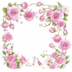 Cadres de fleurs roses Clipart 12 guirlandes JPG pour décorer des cartes d'anniversaire, Invitations, téléchargement numérique, bordures florales fleuries, Scrapbooking