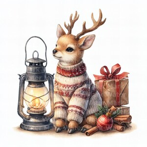 Clipart di renne di Natale, 12 jpg, clipart ad acquerello, clipart per la creazione di cartoline, clipart di paesaggi invernali, renne ad acquerello, download digitale
