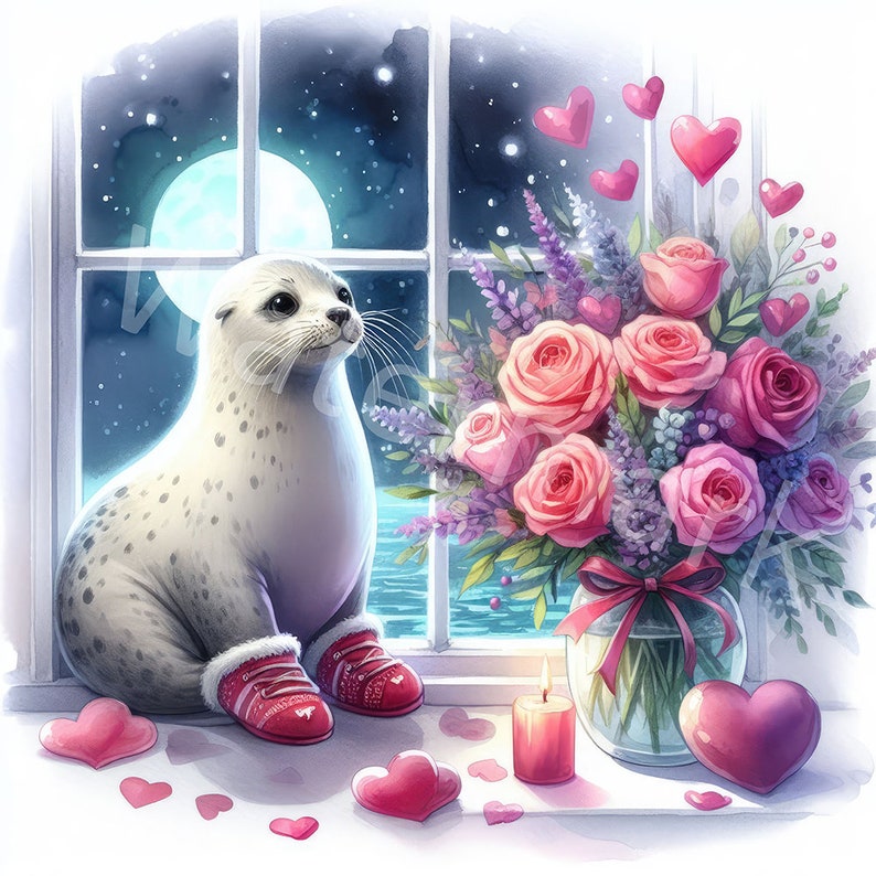 Valentine's Day Clipart, 12 JPG, Digital Download, Seal in Love, Junk ...