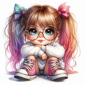 Imágenes prediseñadas de niña peculiar, 12 archivos JPG, niña linda, ilustraciones infantiles, imágenes prediseñadas para niños, fabricación de tarjetas, arte mural, papel para manualidades, álbumes de recortes, descarga digital