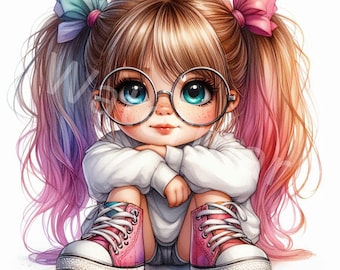 Watercolor Girl Clipart, Cute Kids Illustrations (Digital Download)