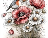 Watercolor Bird Floral Clipart Digital Download For Junk Journals Card Making Scrapbooking Illustrations 16JPG