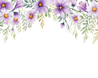 Watercolor Floral Border Clipart: JPG Flower Card Making (Digital Download)