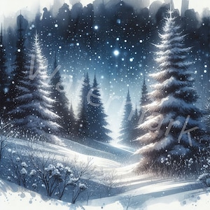 Imágenes prediseñadas de paisaje invernal, 12 archivos JPG, descarga digital, ilustraciones de invierno, árboles de Navidad de invierno, diario basura, manualidades de papel, álbumes de recortes